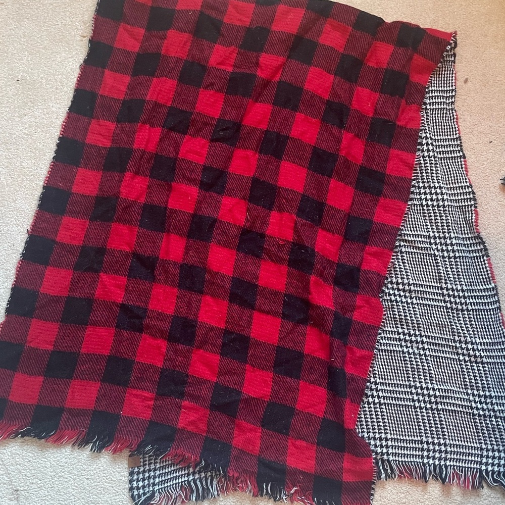 Red and Black Plaid Blanket Scarf